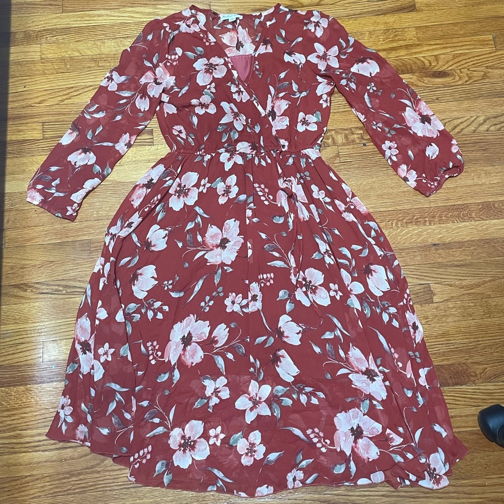 Indigo Rose Women’s Red Long Sleeve Floral Dress